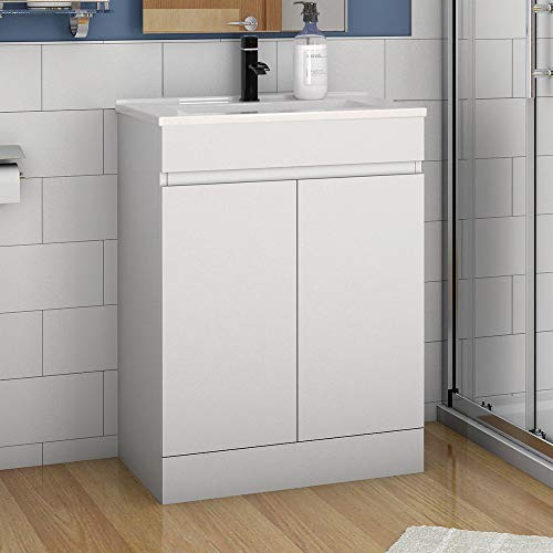 Aica Sanitär Waschtisch mit Unterschrank 60 cm Badmöbel Set mit Waschbecken Keramik dünn Gäste WC Weiß Matt