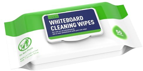 LOUKIN Whiteboard-Reinigungstücher, Trocken Abwischbare, 50 Tücher | AP-zertifiziert, REACH-konform, Ungiftige Formel, Geruchsarm, Effektive Reinigung, Ideal für Zuhause, Büro und Schule