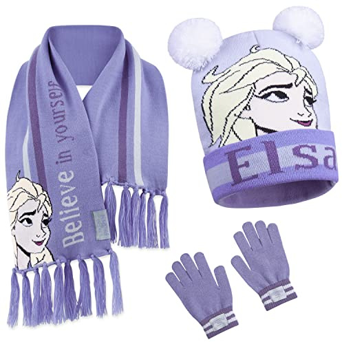 Disney Cappello Bambina Elsa Frozen, Set Invernale Cappello, Sciarpa, Guanti