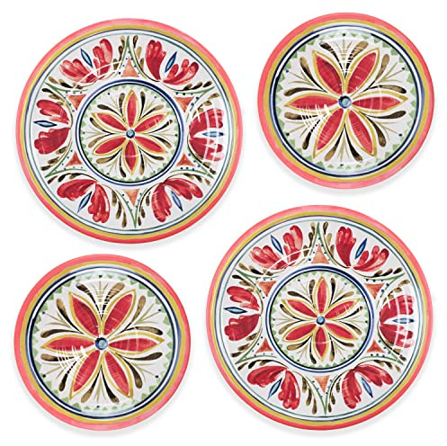 Auntie Morags Purely Home Mediterranean - Outdoor/Camping/Picnic - Melamine/Plastic Dinner & Side Plate Set (Mediterranean, 4)