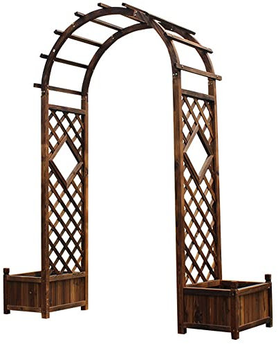 SHENGSHIYU Garden Wood Lattice Rose Arch with 2 Planters, Outdoor Wedding Bridal Party Climbing Planting Yard Decor Wide Gazebo, Wooden Garden Gazebo,withflowerscrate-200x50x210
