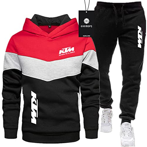 SPONYBORTY Combinaison de Sport pour Homme Pull + Pantalon Deux pièces Coutures tricolores Plus épaississement en Velours Combinaison de Jogging Sweat à Capuche Sportswear Football/C/XL