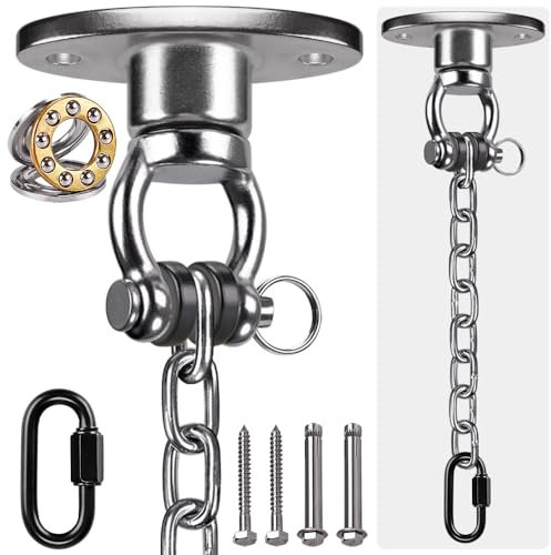 BeneLabel Hängesessel Deckenhaken, Schaukelhaken Lager Schwerlast 360 Drehbar Hängematte Befestigung Edelstahl Karabiner mit 100cm Kette Schraube für Holzbalken/Betondecken, Bis 454kg