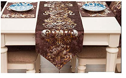 Lieson Dekostoff Tischläufer Modern, Samt Tischläufer Abwaschbar Couchtisch Tischläufer Weihnachten Vintage Blumen mit Quasten Kaffee 32x250CM