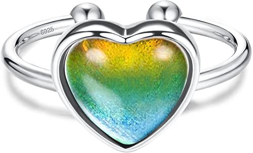 Krfy Stimmungsring Damen Silber 925 Verstellbar Temperaturregelung Wechselbarer Ring Damen Farbwechsel Minimalistische Zarte Ringe Silber Offene Stapelbare Herz Stimmungsring für Mädchen Kinder