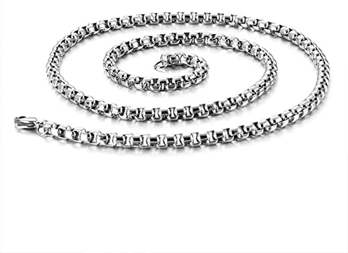 KnSam Edelstahl Erbskette 60 cm, Herren Ketten Silber Metallkette Vintage Breit 3MM Edelstahl Ketten Schmuck