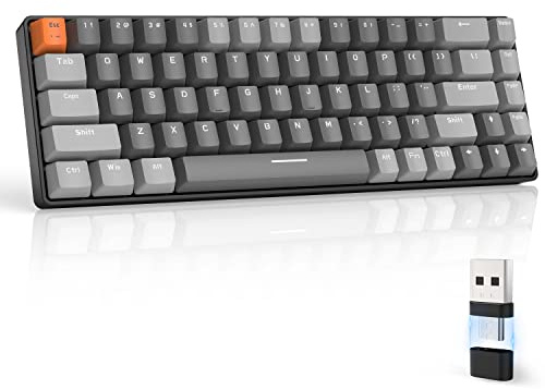 MAGIC-REFINER RK68 Kabellose Mechanische Gaming-Tastatur, Dual-Mode 2.4G Wireless/Bluetooth, 60% Prozent Tastatur Hot-Swap-fähiger Roter Schalter mit 2-in-1-Empfänger für PC/Mac/Tablette/QWERTY US