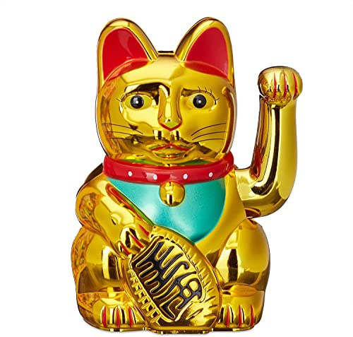 Feng Shui Gift Shop Maneki Neko Waving Cat Good Luck Bringer, Gold (10.7 x 10.4 x 16cm)