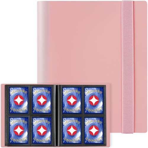 GEAoffice Side Loading 4 Pocket Trading Card Binder Holds 160 Cards, Pink