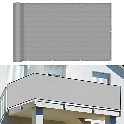 Balkon Sichtschutz Balkonabdeckung 55 x 650 cm Reißfest UV-Schutz atmungsaktiv Balkonsichtschutz Seitenmarkise mit Kabelbinder Ohne Bohren für Balkon Garten im Freien, Grau
