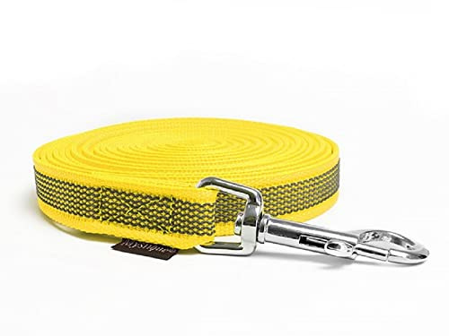 Mystique® Gummierte Schleppleine 20mm mit Handschlaufe Standard Karabiner gelb 5m