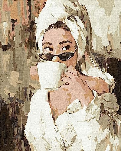 IDEYKA Malen nach Zahlen Kaffee am Morgen 40x50 Menschen auf dem Bild mit Holzrahmen