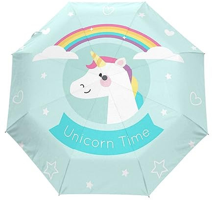Süße Baby Regenbogen Einhorn Regenschirm Taschenschirm Kinder Jungen Mädchen UV-Schutz Auf-Zu Automatik Umbrella Verstärkt Winddichte Zusammenklappbar
