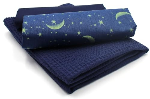 VmG-Store Waffelpique + Baumwollstoff Set farblich abgestimmt Waffel Stoff 100% Baumwollstoff Tex Standard 100 (Mond und Sterne Set12)