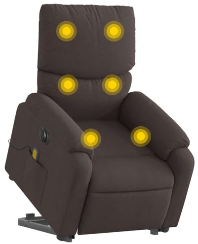 vidaXL Massagesessel, Sessel mit Aufstehhilfe Elektrisch, Relaxsessel mit Liegefunktion Vibrationsfunktion, Fernsehsessel Liegesessel Aufstehsessel, Dunkelbraun Stoff