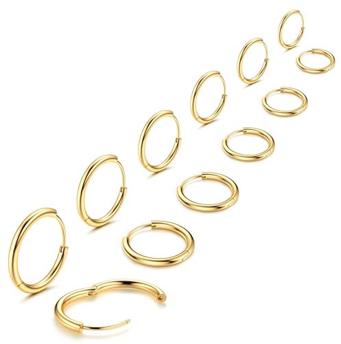 MILACOLATO 6Paare Creolen Ohrringe für Damen Herren Silber Gold Chirurgenstahl Knorpel Huggie Ohrringe, Lobe Helix Piercing Ring, Sleeper Hinged Creolen Ohrringe Set 10/12/14/16/18/20mm