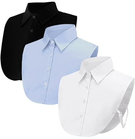 3 Pièces Faux Col Femme Chemise Amovible, Convient aux Hommes et aux Femmes (Noir, Bleu, Blanc)