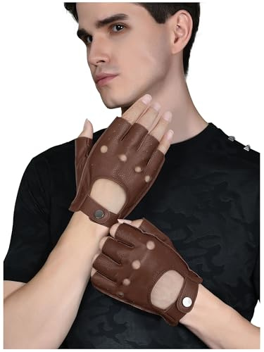 GSG SINCE 1998 Fingerlose Lederhandschuhe Herren für Autofahrer | Schafsleder, ungefüttert, atmungsaktiv & perforiert – Retro-Rennfahrer-Look für Lenkrad, Outdoor, Geschenk im Samtbeutel