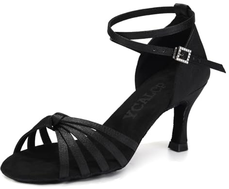 YCALCP Latinamerikanska dansskor för kvinnor satin nybörjare balsal salsa tango professionella dansskor, modell-EM217Z, Svart, 40 EU