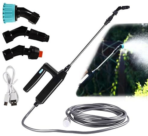 Tulov Pulvérisateur électrique à pression sans fil 7,4 V avec tige télescopique, rechargeable par USB, pistolet d'arrosage électrique avec 3 buses, tuyau de 5 m pour jardins, cours, pelouses