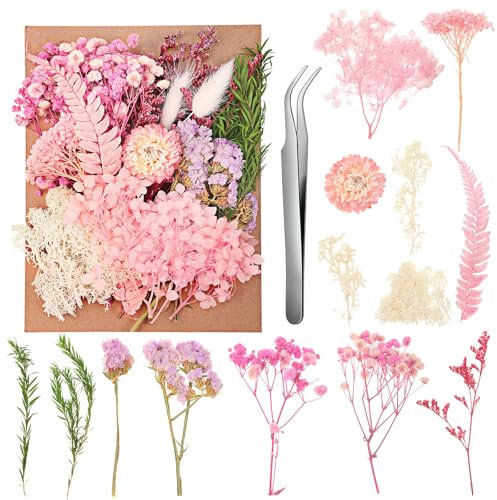 Rosa Getrocknete Blumen Trockenblumen Deko Trockenblumen zum Basteln für Harz Scrapbooking Handwerk Karten Machen
