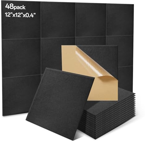 48Pcs Soundproofing Panels 30x30x1cm Square Acoustic Panels Self Adhesive Sound Proofing Foam Panels Hight Quality Acoustic Wall Panels for Studio KTV Home Soundproof Treatment,Black