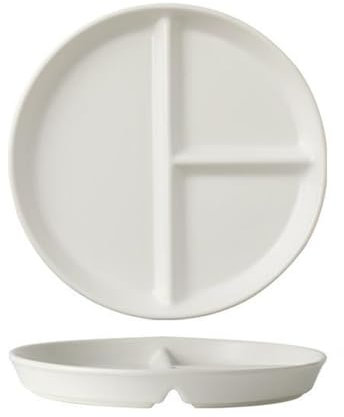 OnePine Assiette Compartiment Adulte Porcelaine, 8 inch Orbiculaire Assiette de Contrôle de Portions, Assiette Divisée en 3 Regime, pour Salade, Dessert, Nouille, Bifteck, Petit déjeuner