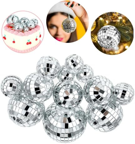 Disco Kugel Cake Toppers, 12 Stück Disco Spiegel Ball, Discokugel Deko Klein, Mini Discokugel Deko, Disco Kugel Kuchendekoration, Kleine Discokugel, für 70er Jahre Party (6/5/3.5/2.5/2.3cm)