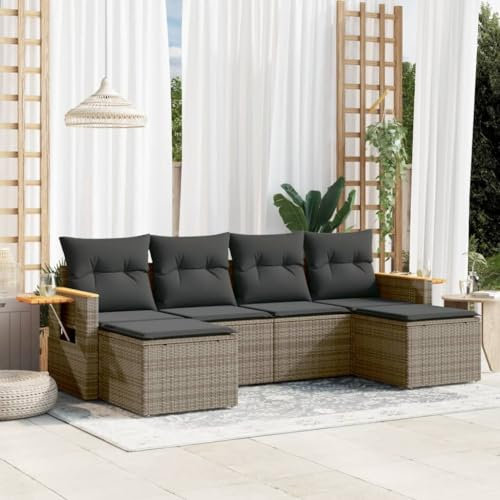 THOYTOUI 6-TLG. Garten-Sofagarnitur, Garden Furniture Sets Garten essgruppe Garten möbel Gartengarnitur Set Geeignet für Garten Veranda Terrasse Balkon mit Kissen Grau Poly Rattan