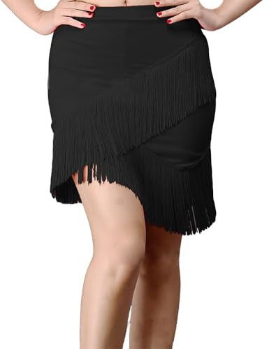 Donna Gonna Irregolare con Nappa obliqua Gonne da Festa Aderente Gonna da Ballo Latino per Sala da Ballo Samba Salsa con Strati Frange L