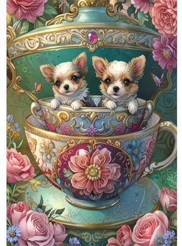 TWYYDP Jigsaw Puzzles 520 Pieces for Adults Pet Dog Teacup Dog Wooden Puzzles Challenging Games