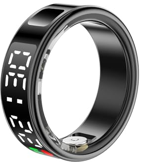 Fitness Tracker Ring, Smart Ring with Display & Charging Case, Accurate Monitoring of Pedometer, Heart & Temperature, IP68 Water Proof, 5-Day Battery Life, Black