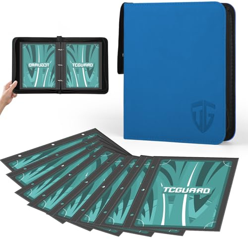 TCGUARD Album de collection grand pour carte Jumbo Card, matériau PU avec fermeture éclair, reliure pour jusqu'à 100 cartes XXL, 15,5 x 21 cm, pour cartes surdimensionnées, par exemple VMAX, V or EX