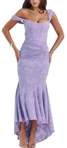 xxxiticat Abito elegante da donna, in pizzo, a spina di pesce, con tracolla, maxi abito