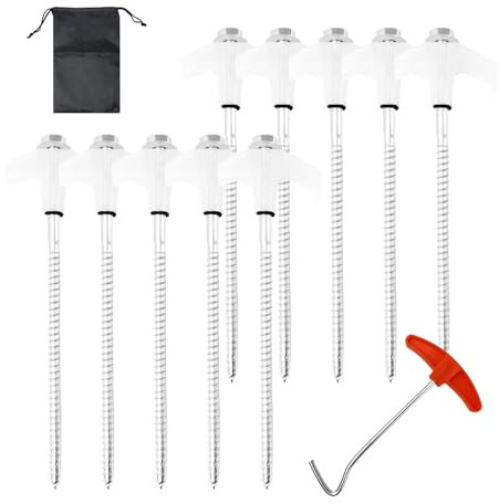 Zeltheringe mit leuchtenden Schrauben, 20,5 cm, robuste Zeltheringe mit Gewinde, für den Außenbereich, verzinkt, Sechskant, bohrbare Bodenanker mit Heringen, Ausdrehern, Mutterndrehern