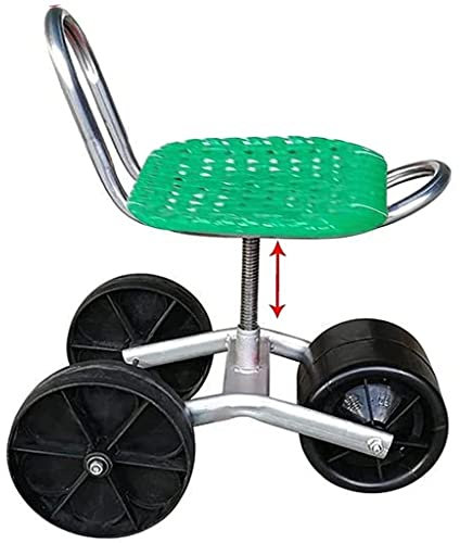 Garden Seat on Wheels with Kneeling Pad and 360 Degree Swivel Seat Rolling Work Cart Stool for Weeding Gardening and Lawn Care Adjustable and Portable (Green)