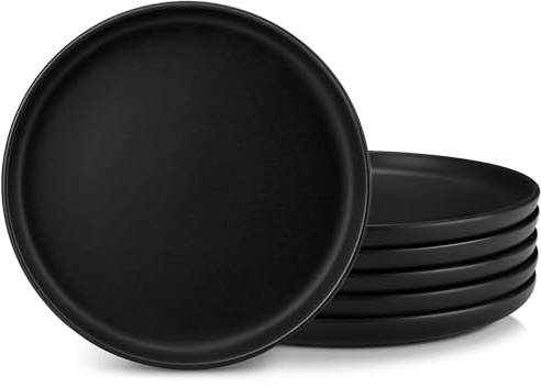 vancasso Dinner Plates Set, 10.25in Salad Plate Set of 6, Scratch-Resistant Ceramic Plate, Straight-Edge Dinnerware Perfect for Party Dessert, Wedding Appetizer, Birthday Gift, Playa Black