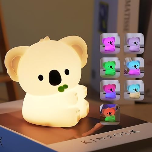 Wrischan Nachtlicht Kinder Nachtlampe LED Lampe Dimmbar Timer, Touch-Steuerung Silikon Nachtlicht Baby, USB-Aufladbar Niedliche Lampe, Cute Licht Kinderzimmer Deko (Koala)