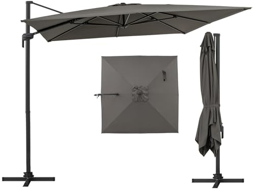 KOMFOTTEU Ombrellone da Giardino Ø 300 cm con Base a Croce, Ombrellone da Balcone Decentrato con 8 Osse, Rotazione a 360°, per Esterno, Terrazzo, Patio per Piscina, Cortile (Grigio)