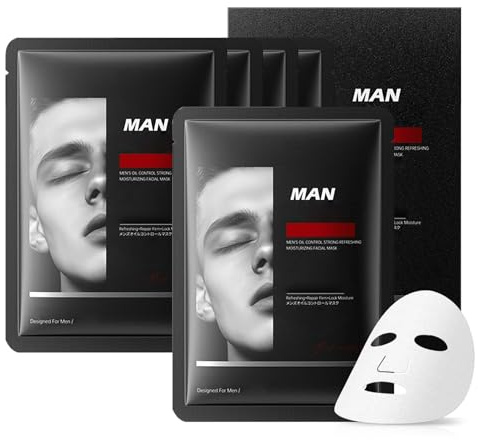 LXTTDABEN 5PCS Face Sheet Mask Skin Care Set for Men,Moisturizing Sheet Facial Masks,Long-lasting Oil Controlling Facemask Skincare,Non-greasy and Hydrating Face Masks Skincare Set for All Skin Types