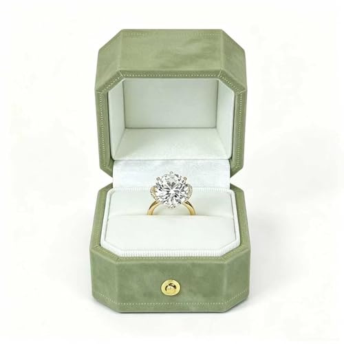 MTJYQYF Schmuck-Ringbox aus Samt, achteckig, Verlobungsring, Ringhalter mit Scharnierdeckel, für Antrag, Verlobung, Hochzeit, 6,1 x 6,1 x 5,5 cm, U2-PRB001, Grün