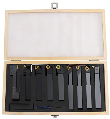 HarBin-Star - Lot de 9 burins de tournage, support de serrage en acier de 20 mm, avec mallette de rangement, pour tournage en acier, fonte d'acier