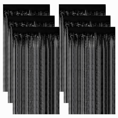 LEIMEND 6 Stück Glitzervorhang Schwarz Glitzer Vorhang 1 m x 2 m | Lametta Vorhang Schwarz Partydekoration geeignet für Geburtstagsfeiern Halloween Weihnachten und Neujahr