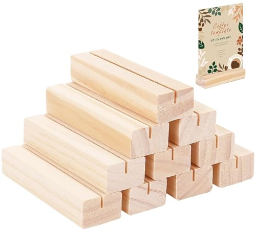Elcoho 18er Pack Holz Kartenhalter, 10 x 3 x 2 cm Stabil Platz Tisch Karte | Menükartenhalter Postkarten Foto Halter für Hochzeiten, Bankette, Jubiläen, Partyzubehör, Natur