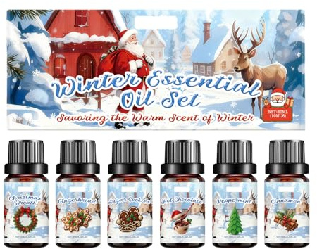 Winterliches Ätherische Öle Set, 6 x 10 ml Duftöle für Diffusor und Kerzenherstellung – Weihnachtskranz, Lebkuchen, Zuckerkekse, Schokolade, Zimt-Aromatherapieöle für Hause (Winter)