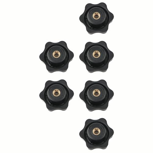 SageFurned Tuercas de sujeción M6 de 38 mm, plástico y latón, tornillo de agarre de estrella para máquinas herramientas, equipos de fitness, uso industrial, negro, paquete de 6