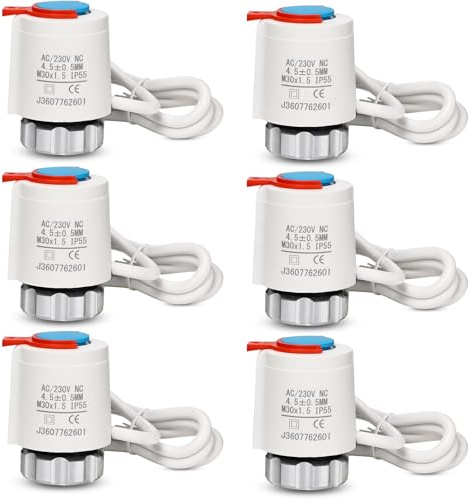 Valve Technik Stellantrieb Fussbodenheizung 230v M30x1,5 NC (6) | Stromlos Geschlossen Stellmotor VA80 für Fußbodenheizung Fußbodenheizung Ventil für nahezu jeden Heizkreisverteiler