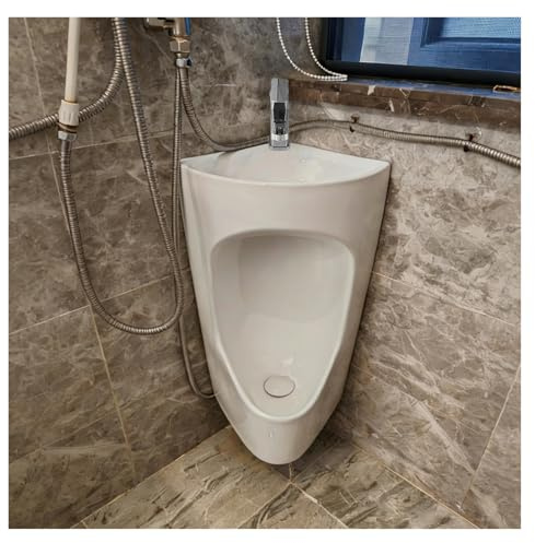 MESCXTY Orinatoio angolare a Parete in Ceramica con lavabo, orinatoi a Risparmio idrico, orinatoi universali per Camper/Garage/bagni di Piccole Dimensioni (con Rubinetto)