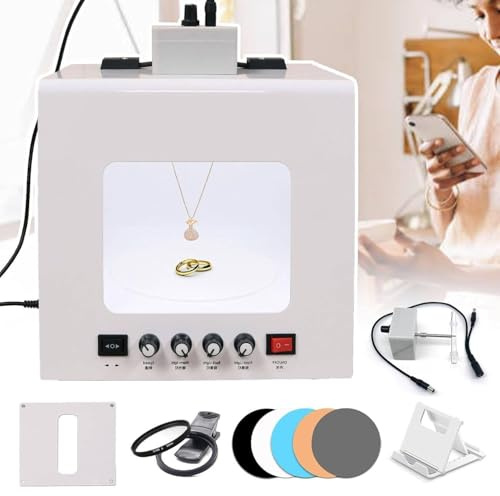 Kit Lightbox Professionale per Fotografia di Gioielli, Piatto Girevole Regolabile, Illuminazione 22000 Lux, Velocità Personalizzabile, Accessori Completi per Pietre Preziose Oggetti Piccoli(Tb20)