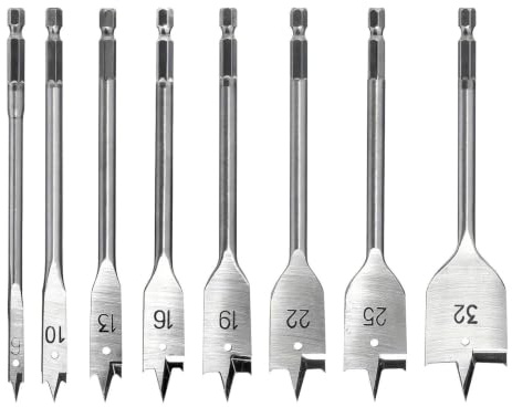 8Pcs Spade Drill Bit Set,6-32mm Spade Drill Bit Set,Woodworking Drilling Flat Bits Blades Kit for Plywood Plastics Chipboard Cuts